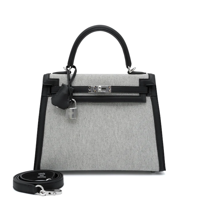 Limited Edition Black Swift and Ecru Toile Kelly 25 Sellier Palladium