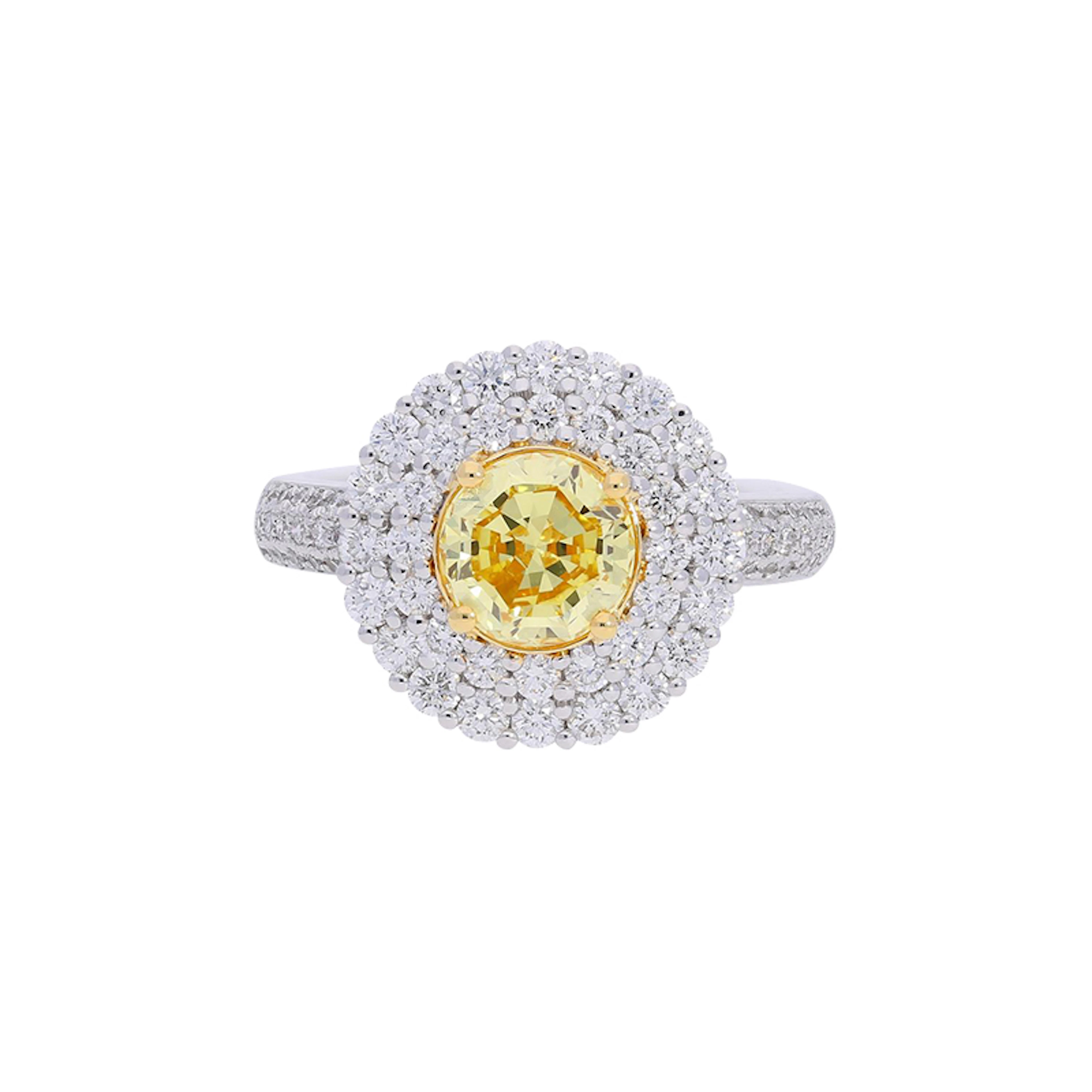 White Gold, Gold 1.65ct Round Brilliant Cut Fancy Intense Yellow Diamond