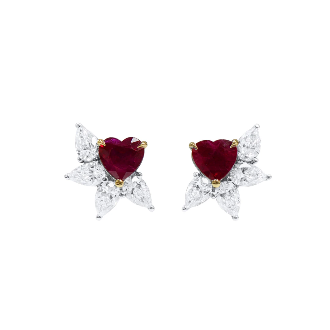 White Gold, 1.13ctw Burmese Pigeon's Blood Ruby and Diamond Stud Earrings