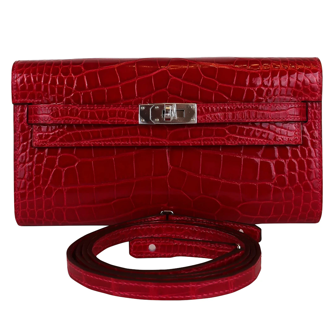 Braise Shiny Niloticus Crocodile Kelly-To-Go Wallet Palladium Hardware, 2026