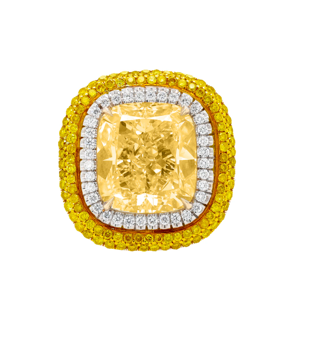 Platinum, Gold, 8.56ct Cushion Cut Fancy Yellow Diamond and Diamond