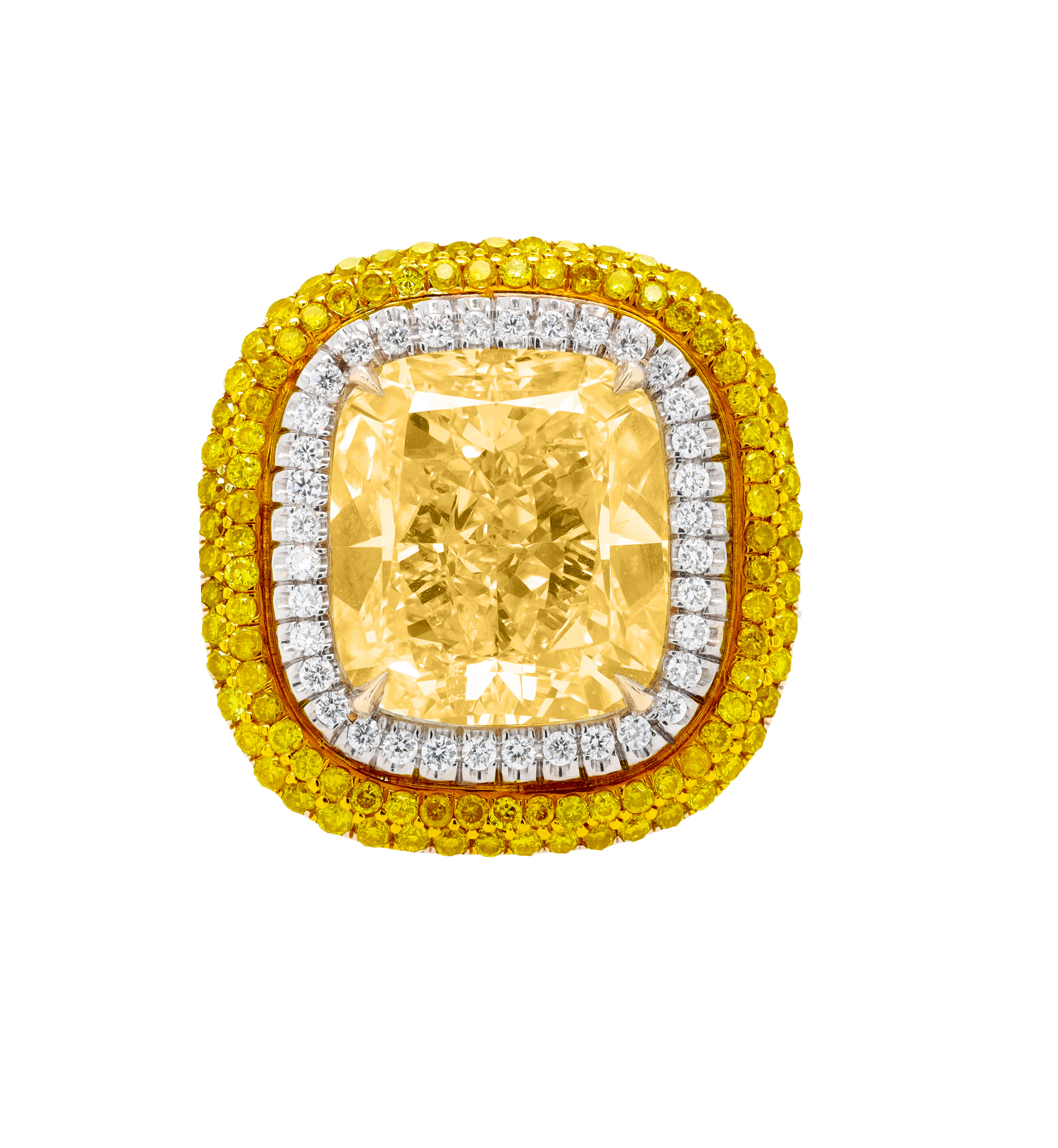 Platinum, Gold, 8.56ct Cushion Cut Fancy Yellow Diamond and Diamond