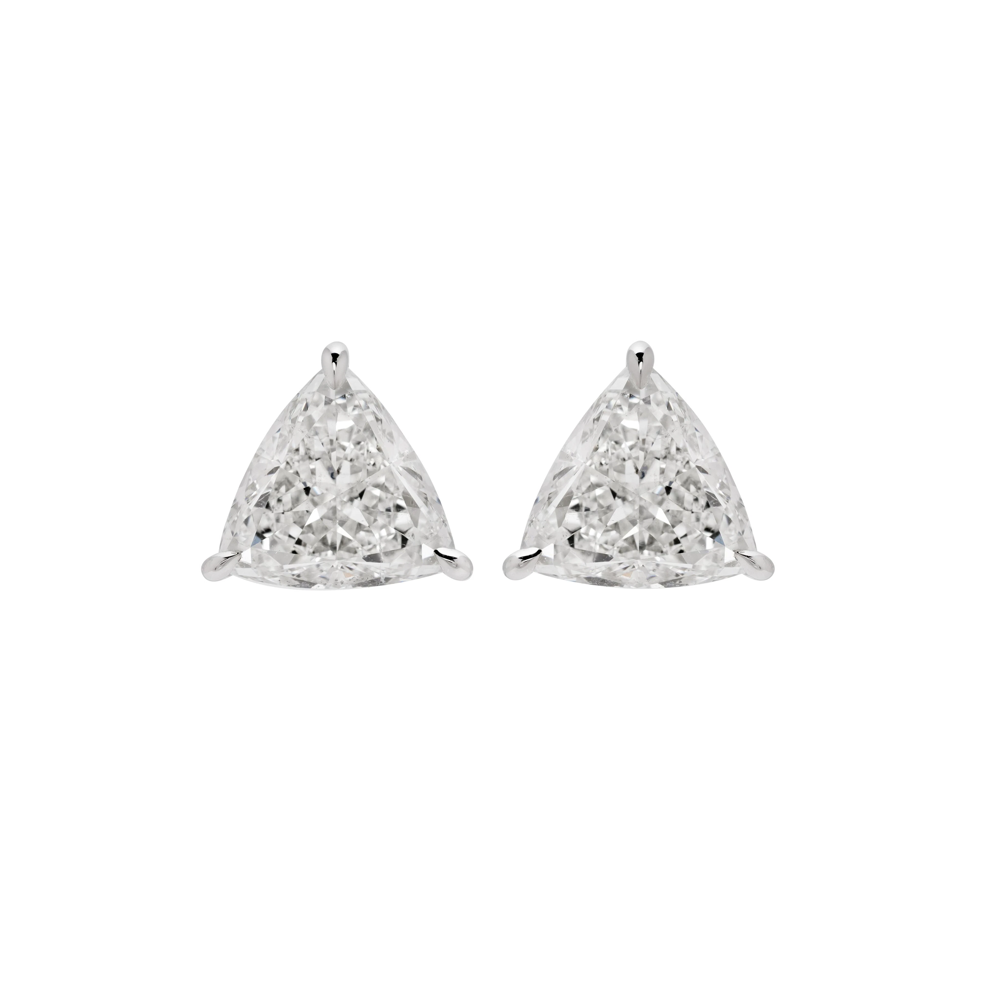 White Gold and 3.43ctw Trillion Cut Diamond Stud Earrings