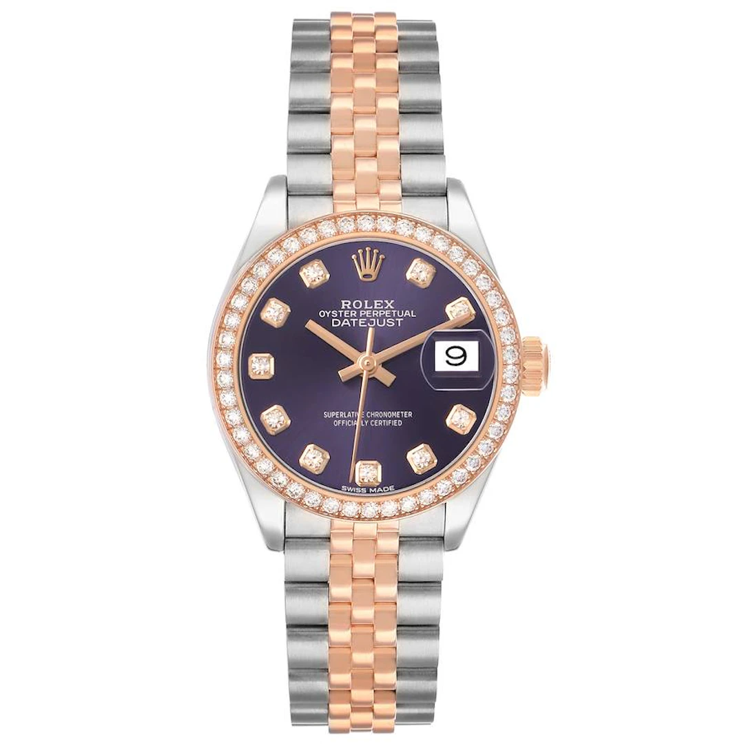 Datejust (Reference 279381). A 28mm stainless steel rose gold diamond-set