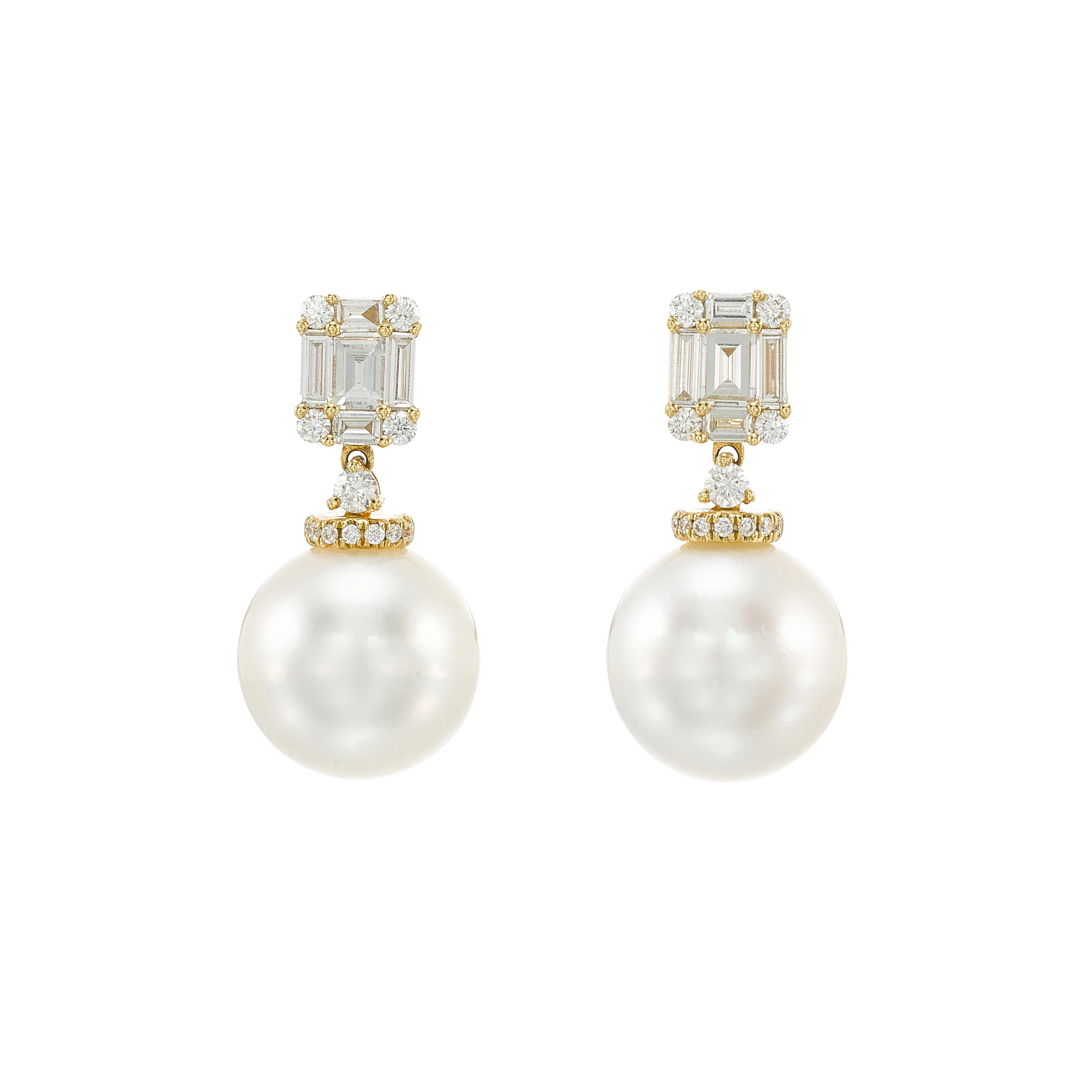 Yellow Gold, Cultured South Sea Pearl and Diamond Studs