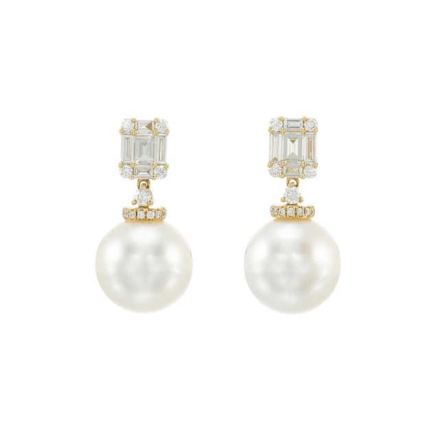 Yellow Gold, Cultured South Sea Pearl and Diamond Studs
