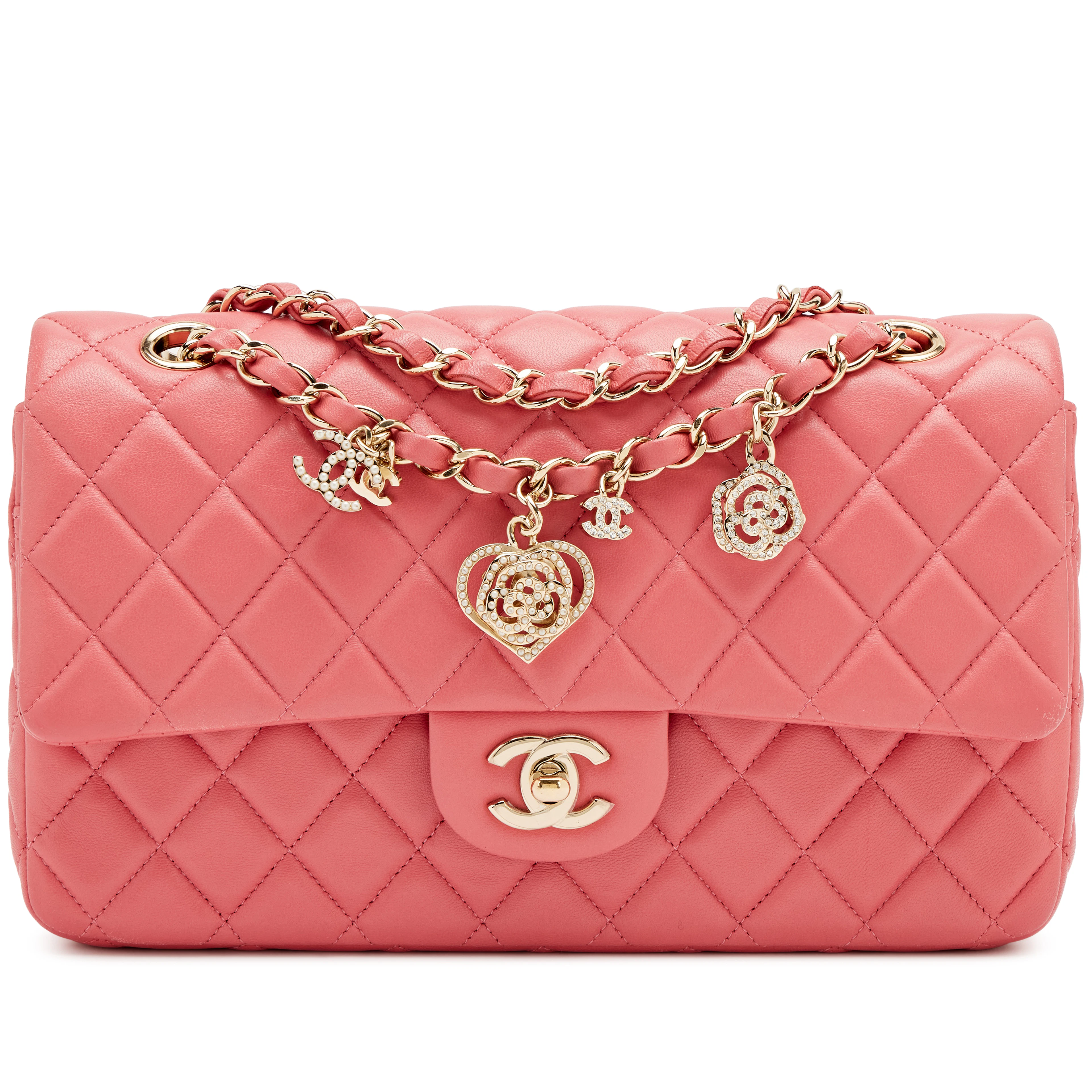 Pink Quilted Lambskin Medium Classic Valentine Charm Single Flap Bag