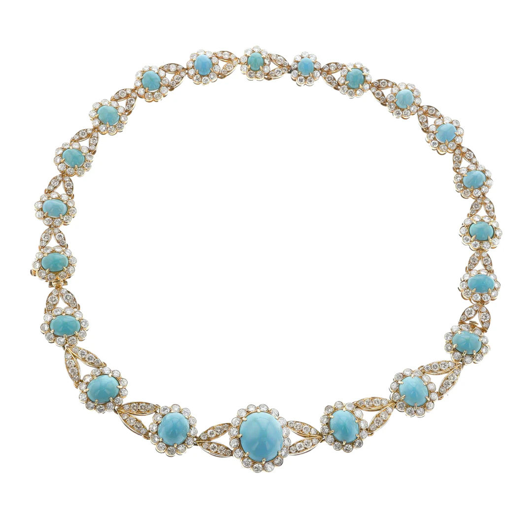 Vintage Gold, Turquoise and Diamond Convertible Necklace