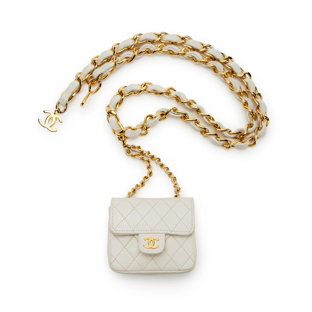 White Quilted Lambskin Micro Belt Bag Gold Hardware, 2002-2003