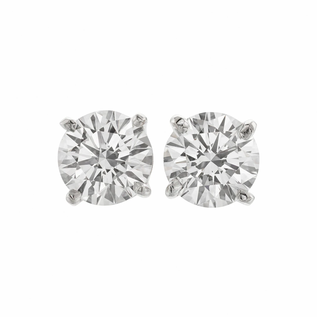 Platinum and 2.11ctw Round Brilliant Cut Diamond Stud Earrings