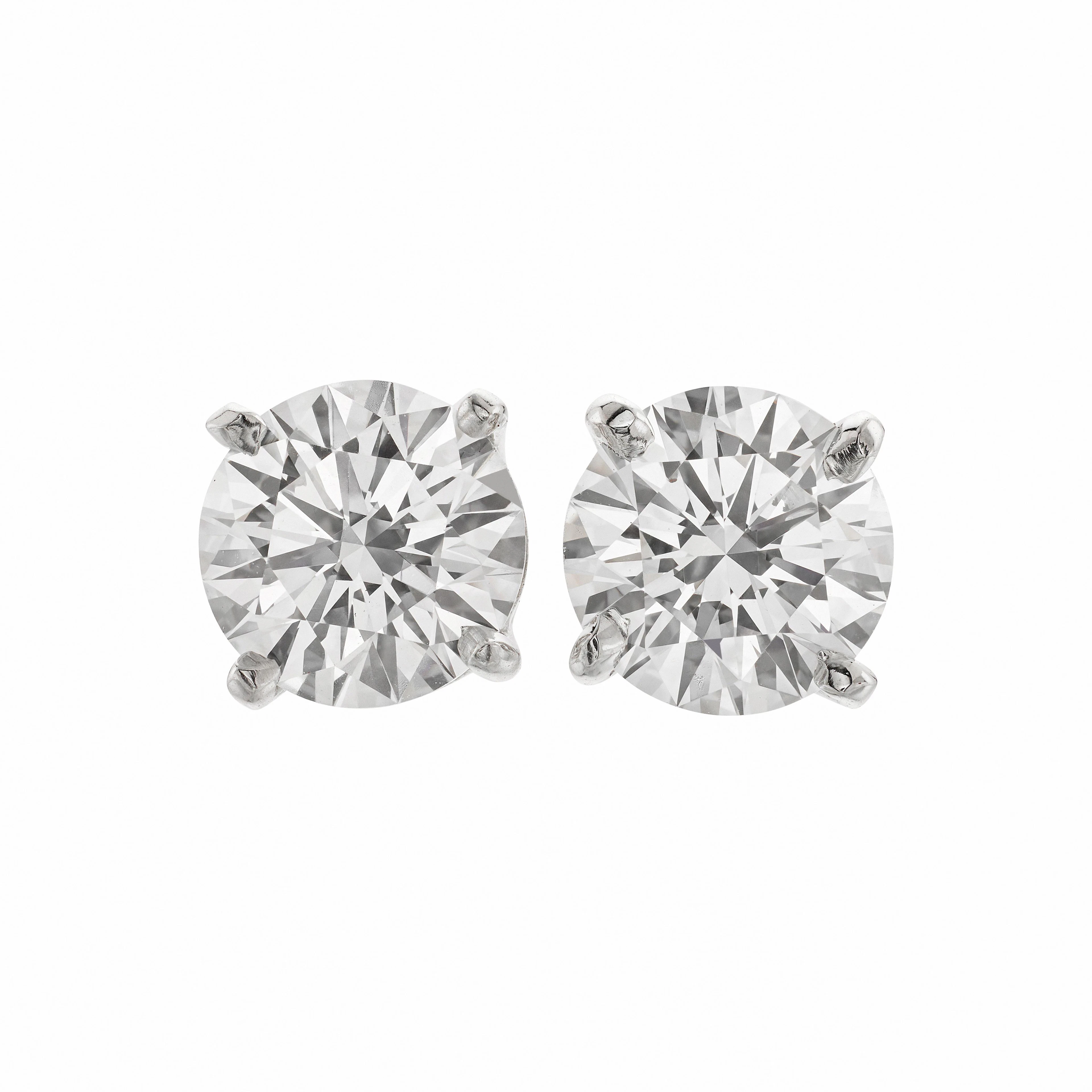 Platinum and 2.11ctw Round Brilliant Cut Diamond Stud Earrings