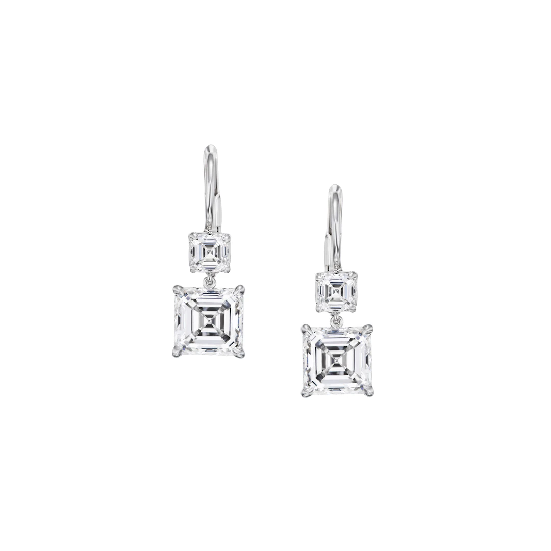 Platinum, 4.02ct Asscher Cut Diamond and Diamond Drop Earrings