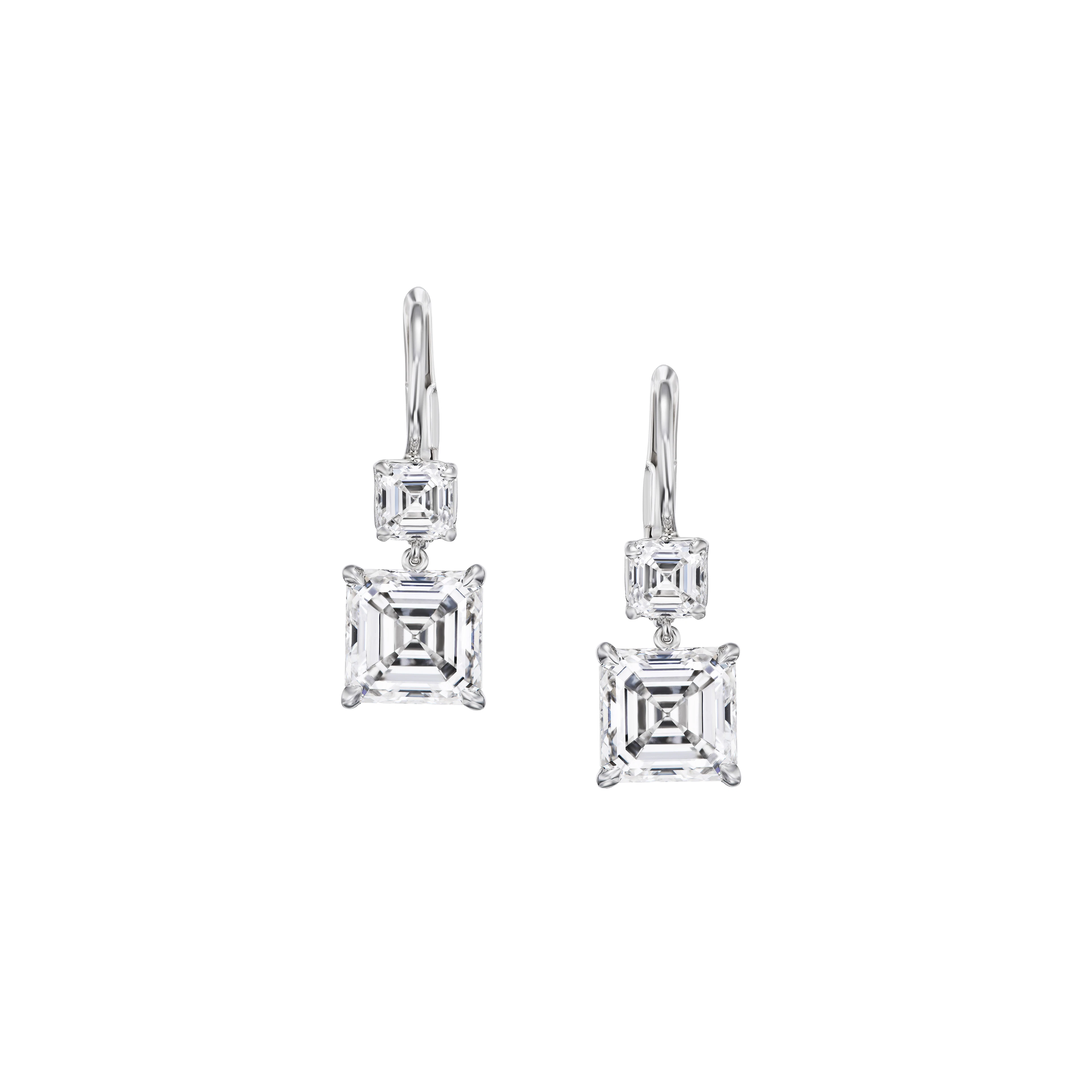 Platinum, 4.02ct Asscher Cut Diamond and Diamond Drop Earrings