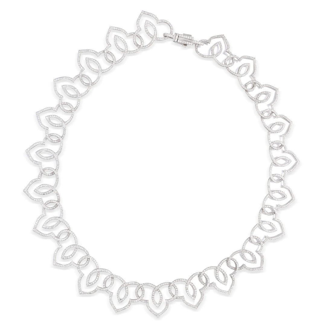 White Gold and Diamond Lotus Collar Necklace