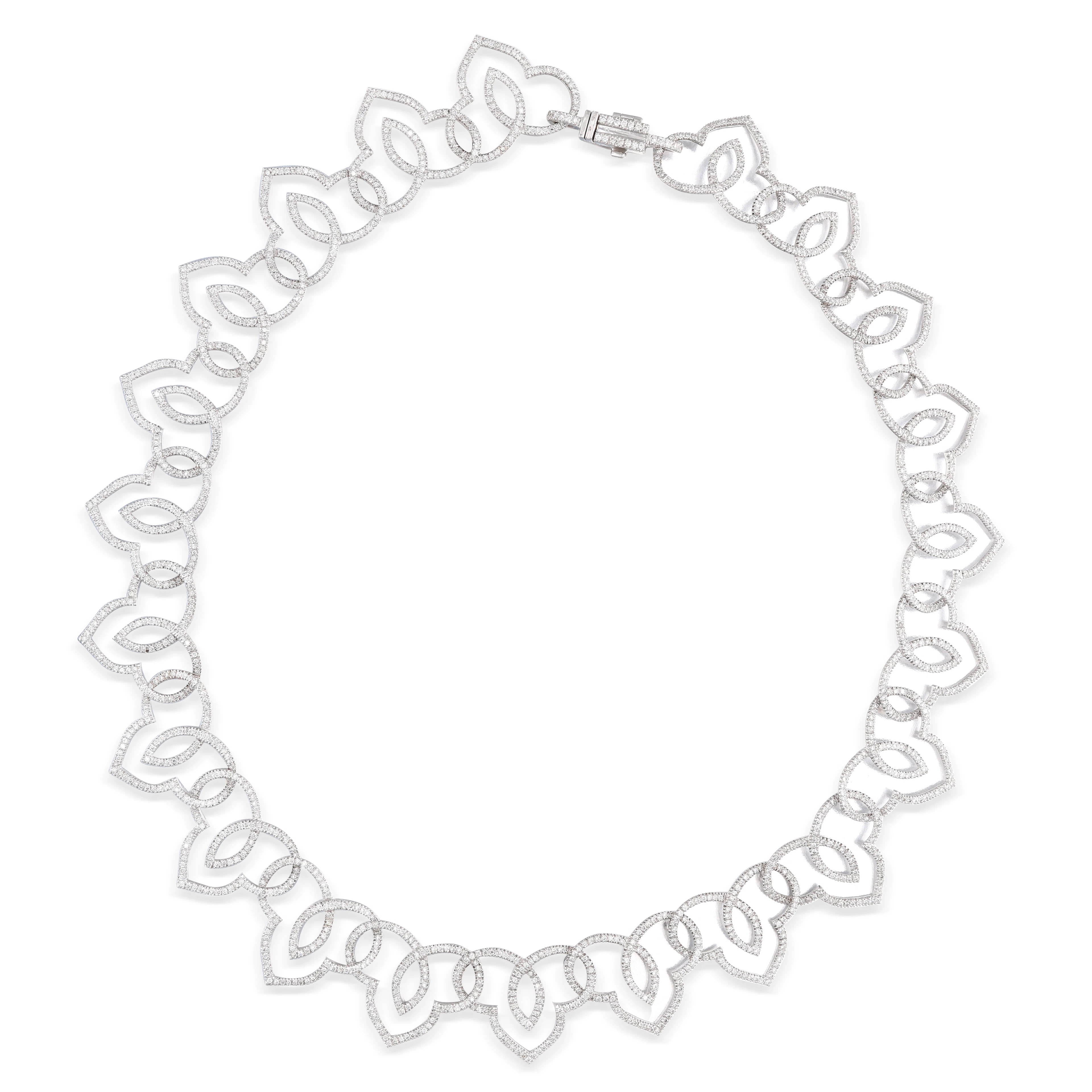 White Gold and Diamond Lotus Collar Necklace