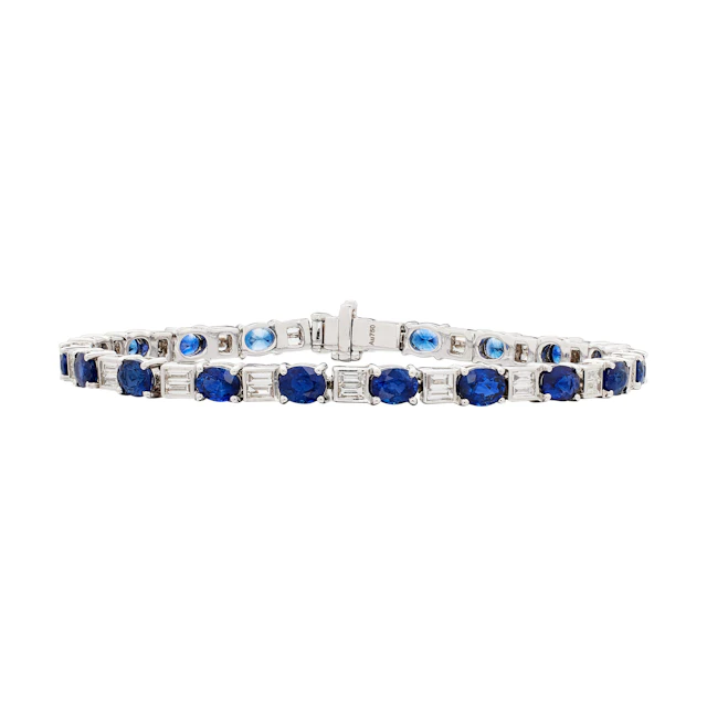 White Gold, 8.88ctw Madagascar Sapphire and Diamond Tennis Bracelet