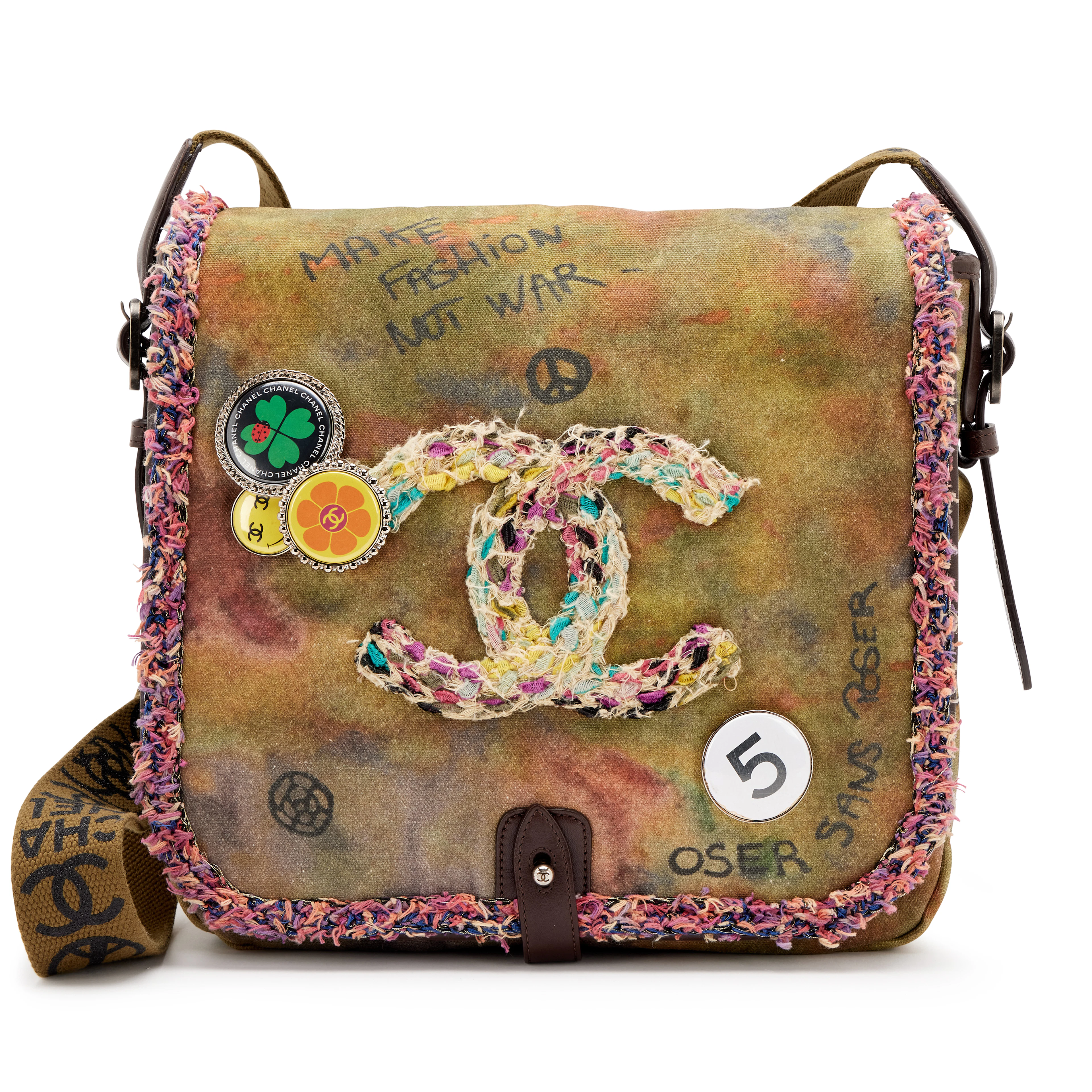 Multicolor Graffiti Tweed & Khaki Toile On The Pavement Small Messenger