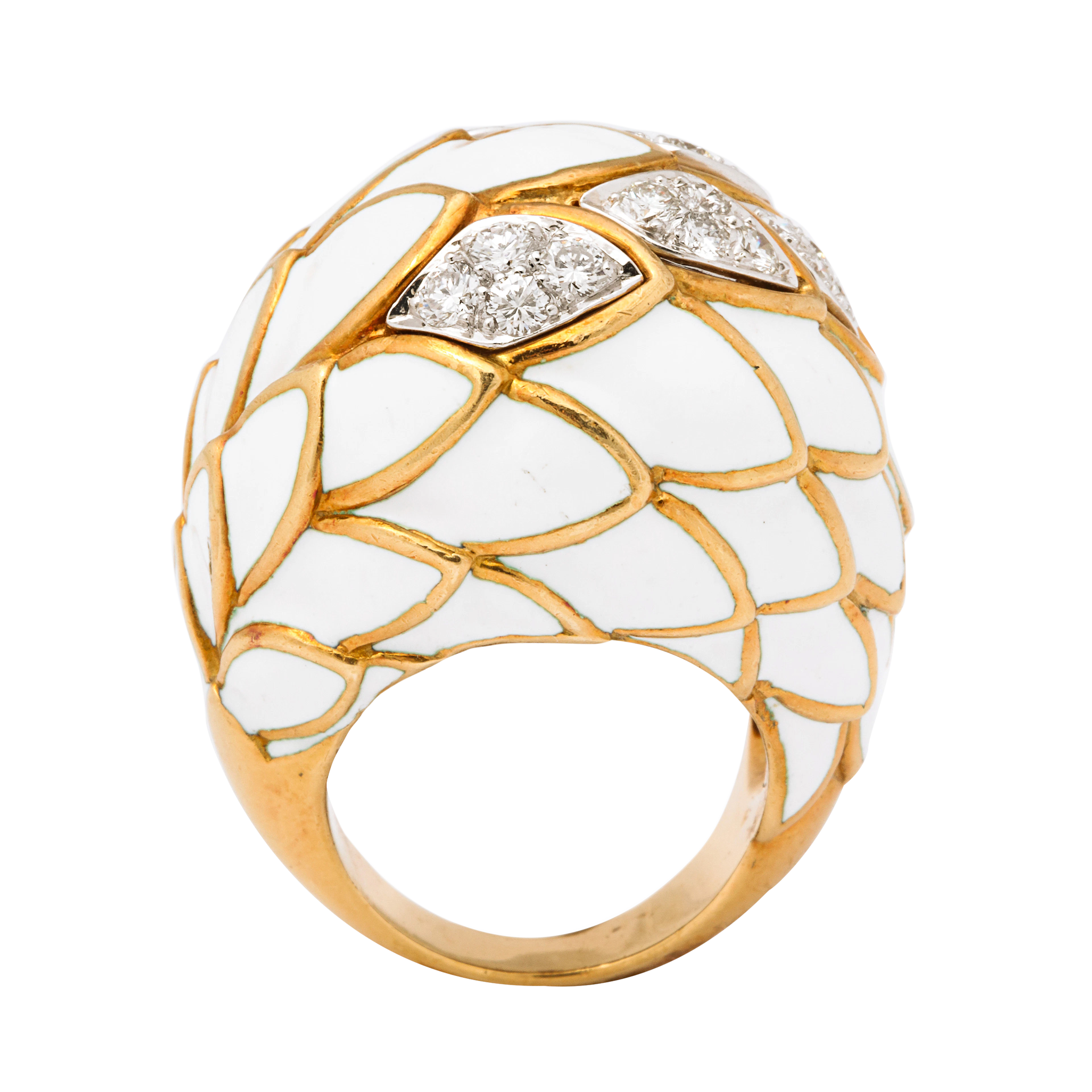 Gold, Diamond and White Enamel Ring