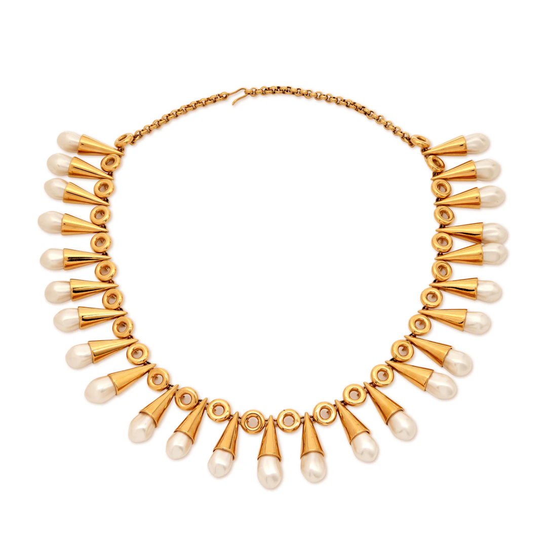 Gold and Imitation Pearl Ornate Collar Necklace