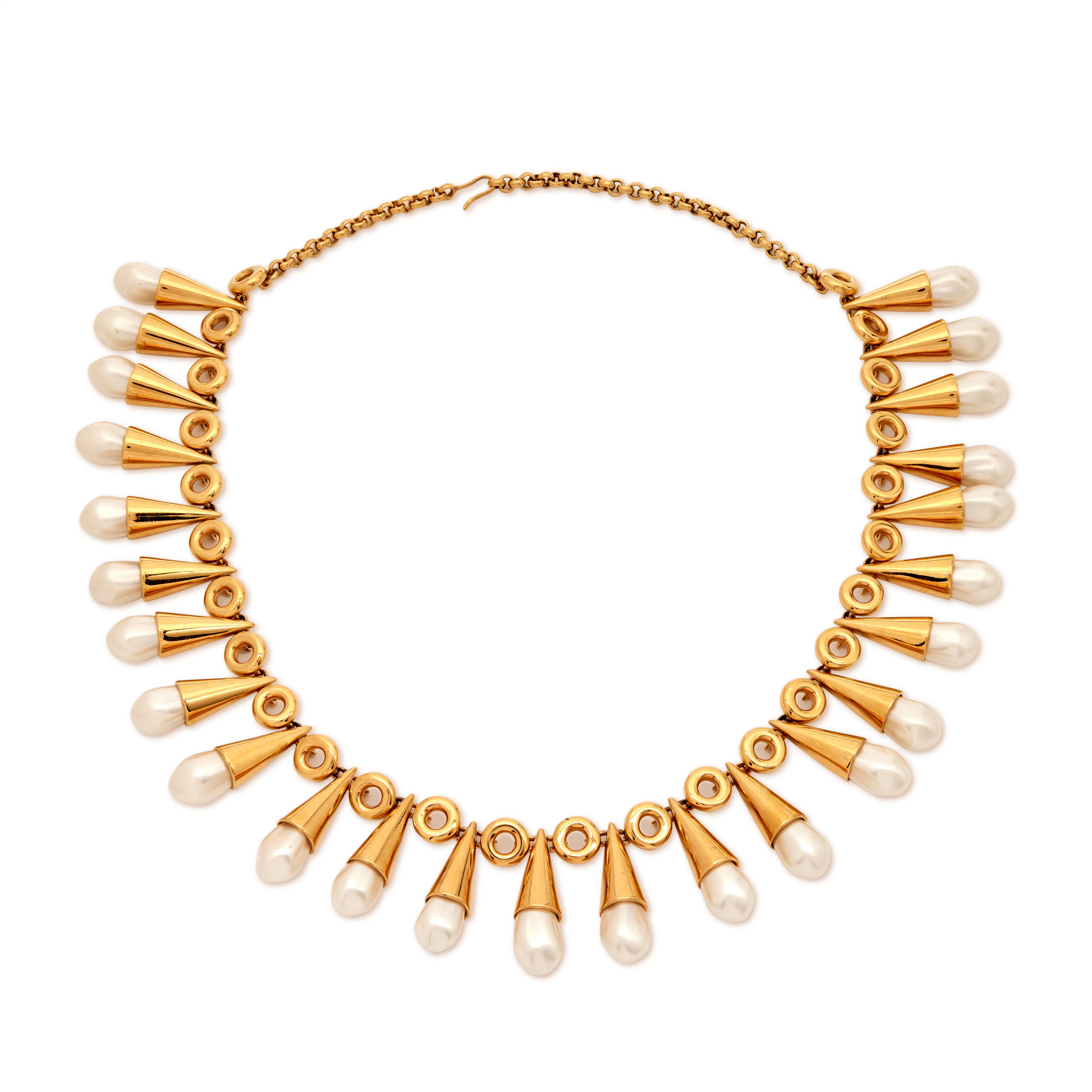 Gold and Imitation Pearl Ornate Collar Necklace