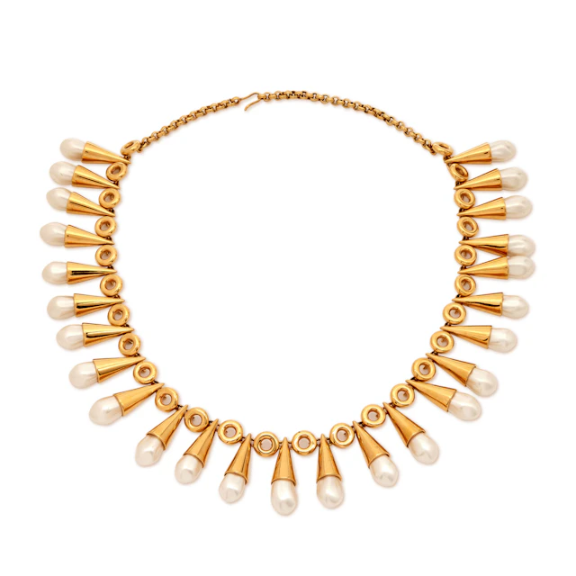 Gold and Imitation Pearl Ornate Collar Necklace