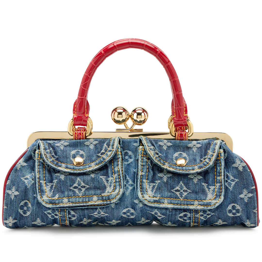 Blue Monogram Denim and Red Alligator Sac Fermoir GM Bag Gold Hardware, 2005