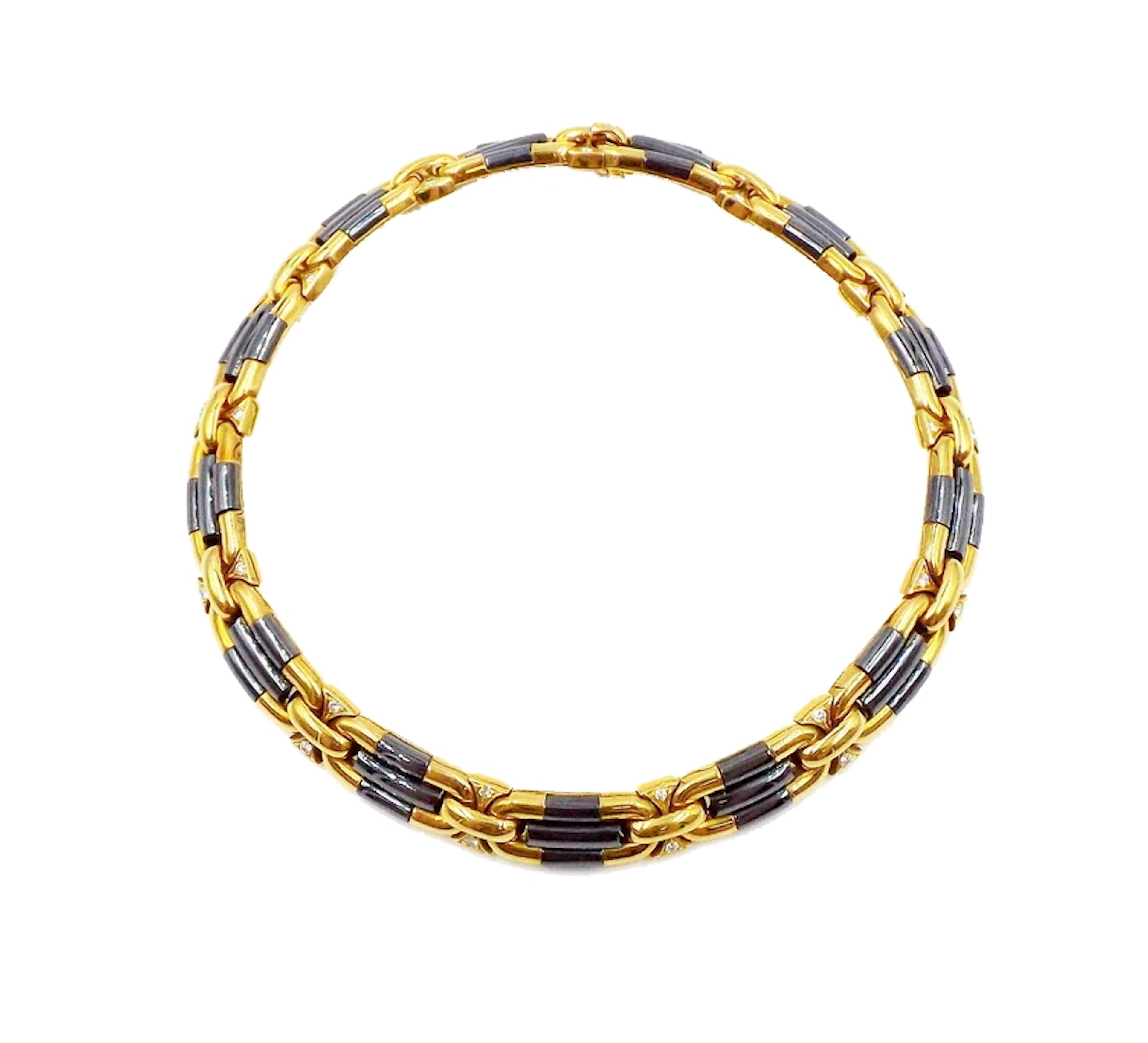 Gold, Hematite and Diamond Collar Necklace