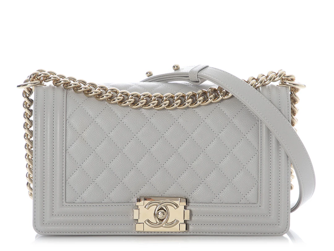 Gray Quilted Caviar Medium Boy Bag Light Gold Hardware, 2020s