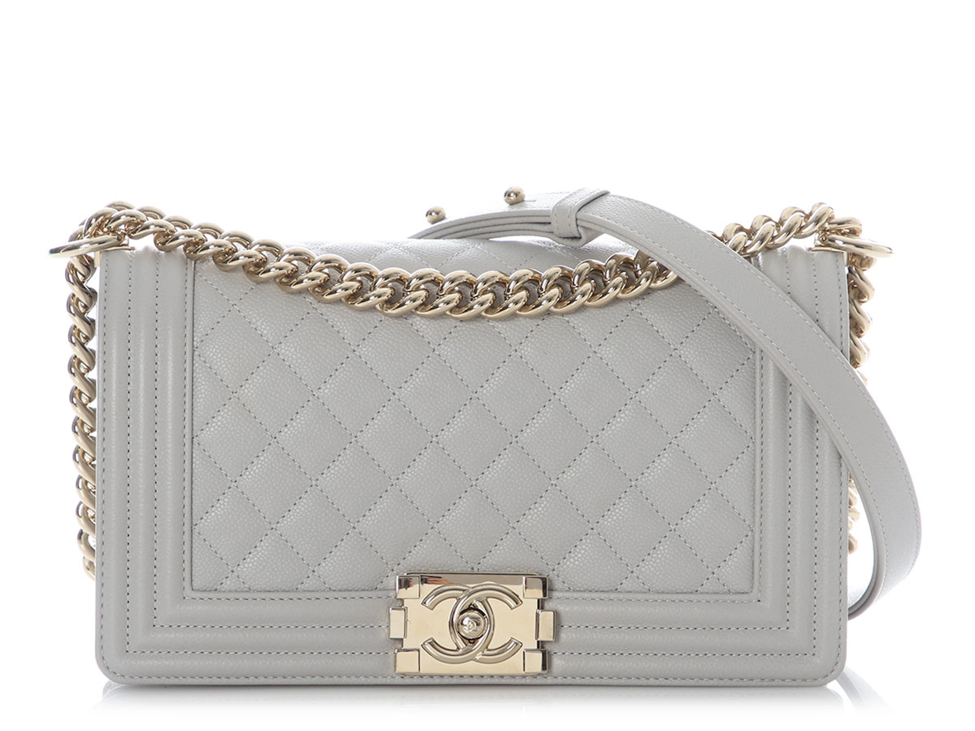 Gray Quilted Caviar Medium Boy Bag Light Gold Hardware, 2020s