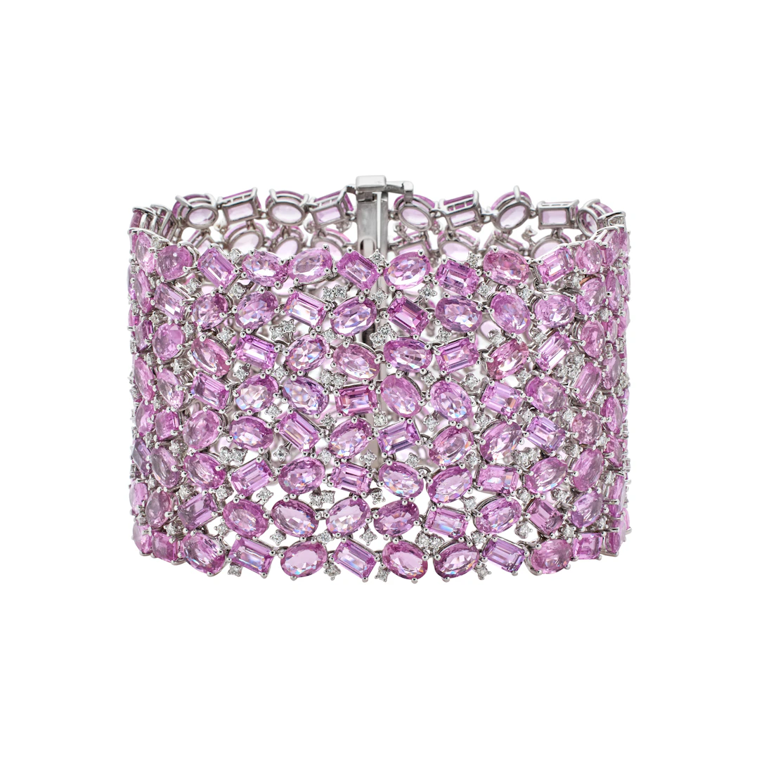 White Gold, 326.10ctw Pink Sapphire and Diamond Mesh Bracelet