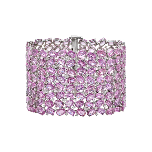 White Gold, 326.10ctw Pink Sapphire and Diamond Mesh Bracelet