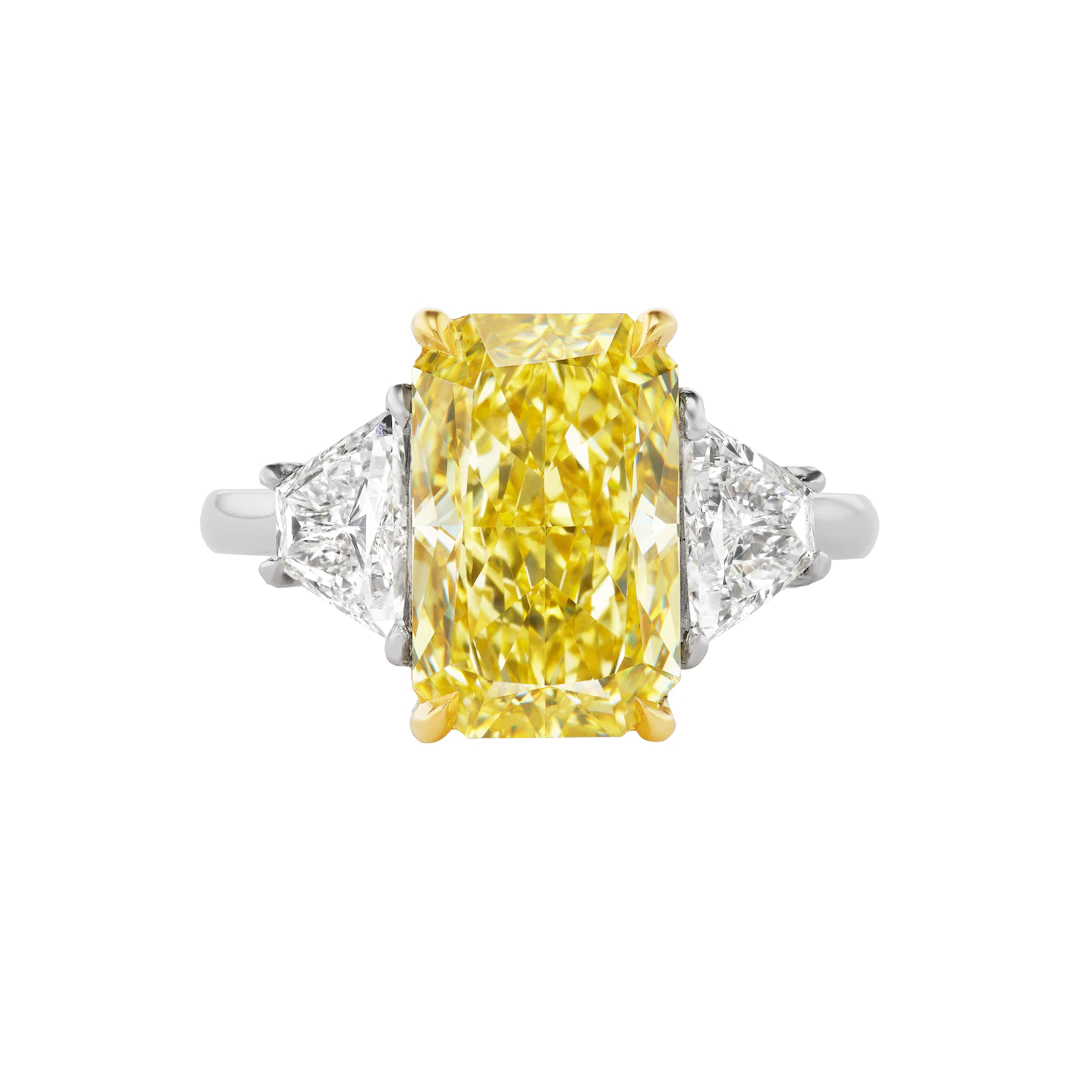 Platinum, Gold, 4.54ct Radiant Cut Fancy Intense Yellow Diamond and