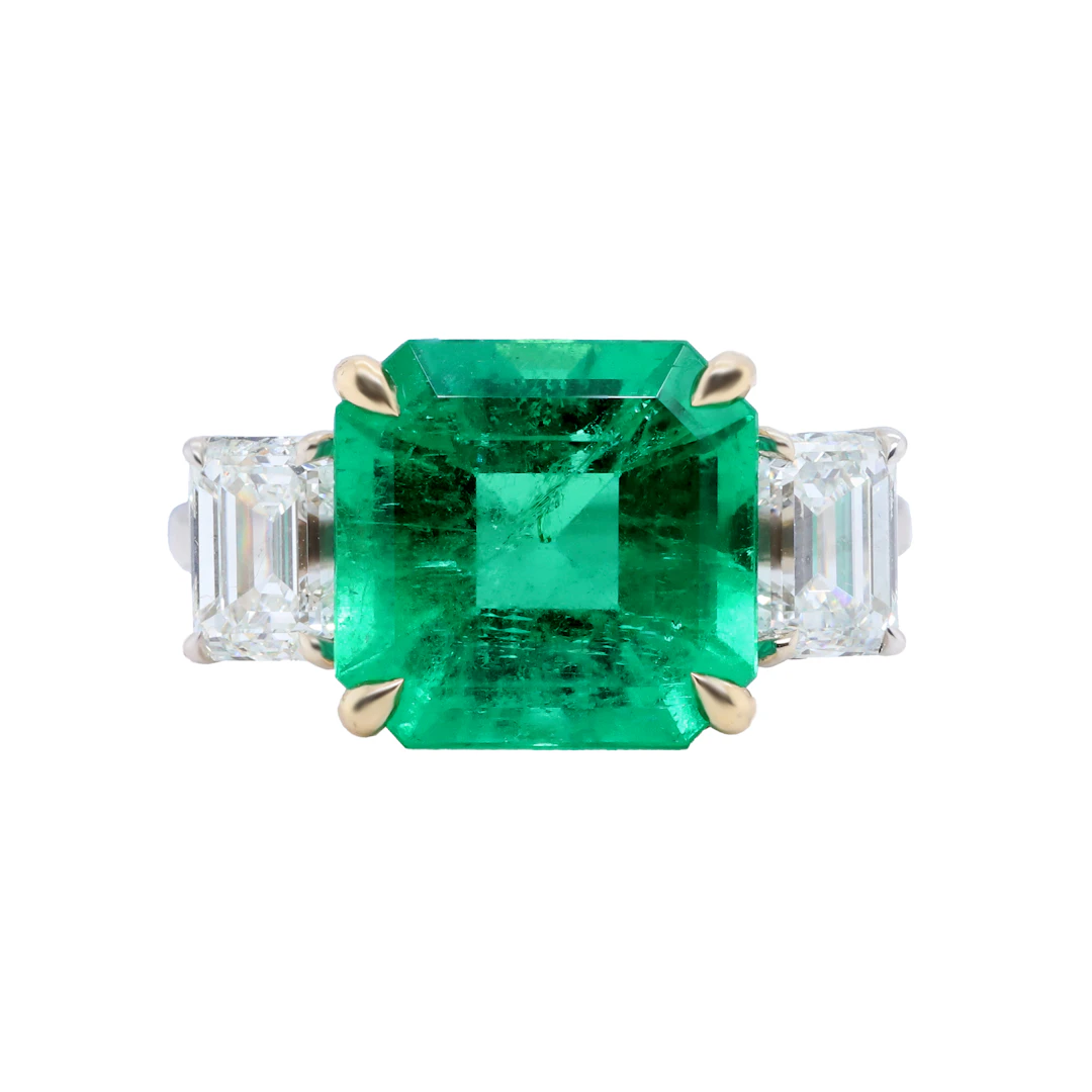 White Gold, Gold, 6.20ct Colombian Emerald and Diamond Ring