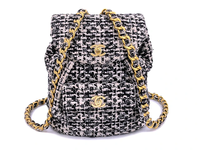 Vintage Black and White Tweed Duma Backpack Gold Hardware, 1994