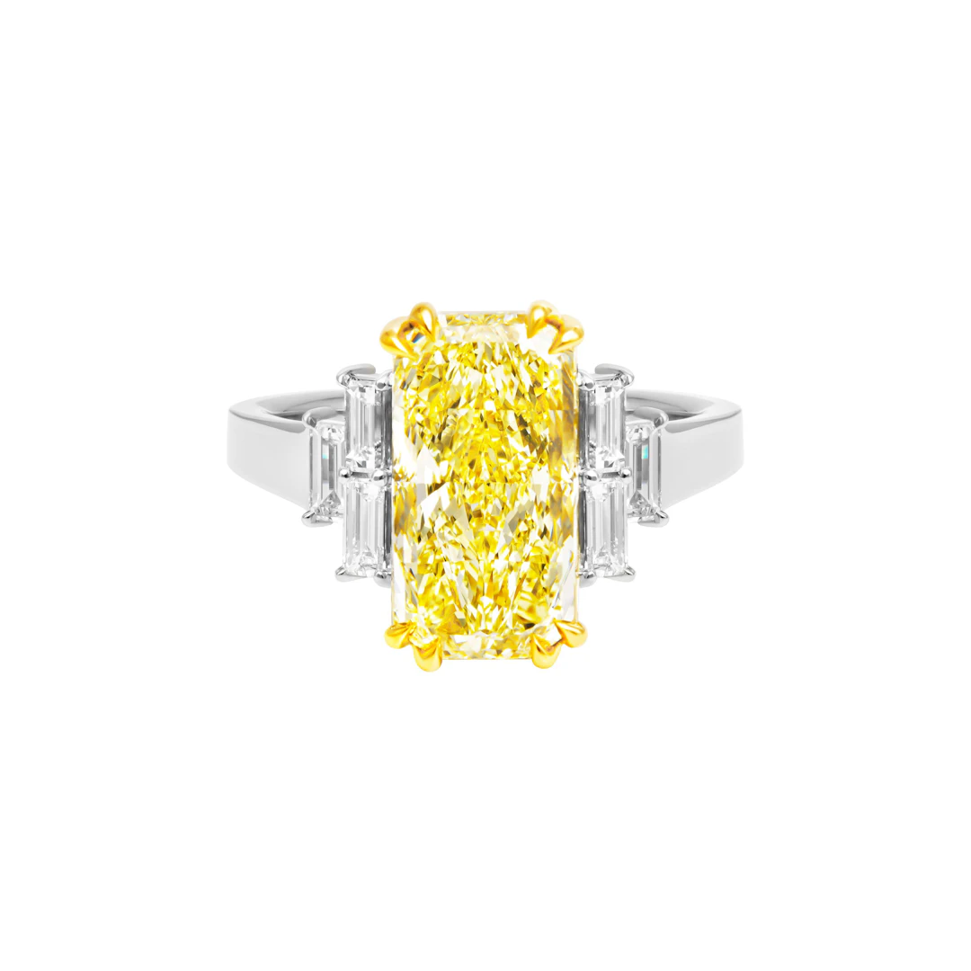 Platinum, Gold, 5.00ct Radiant Cut Fancy Light Yellow Diamond and