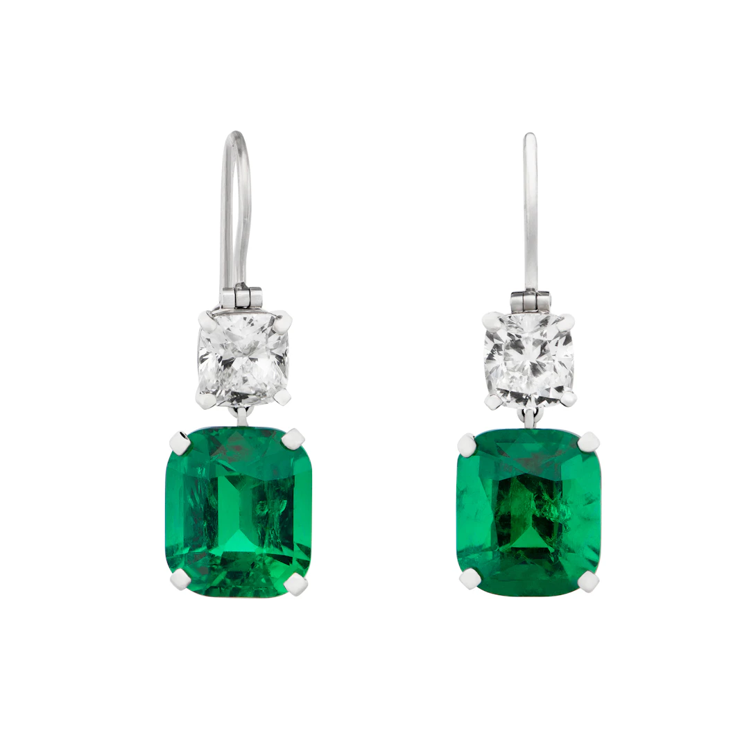 Platinum, 12.52ctw Colombian Emerald and 3.40ct Cushion Cut Diamond