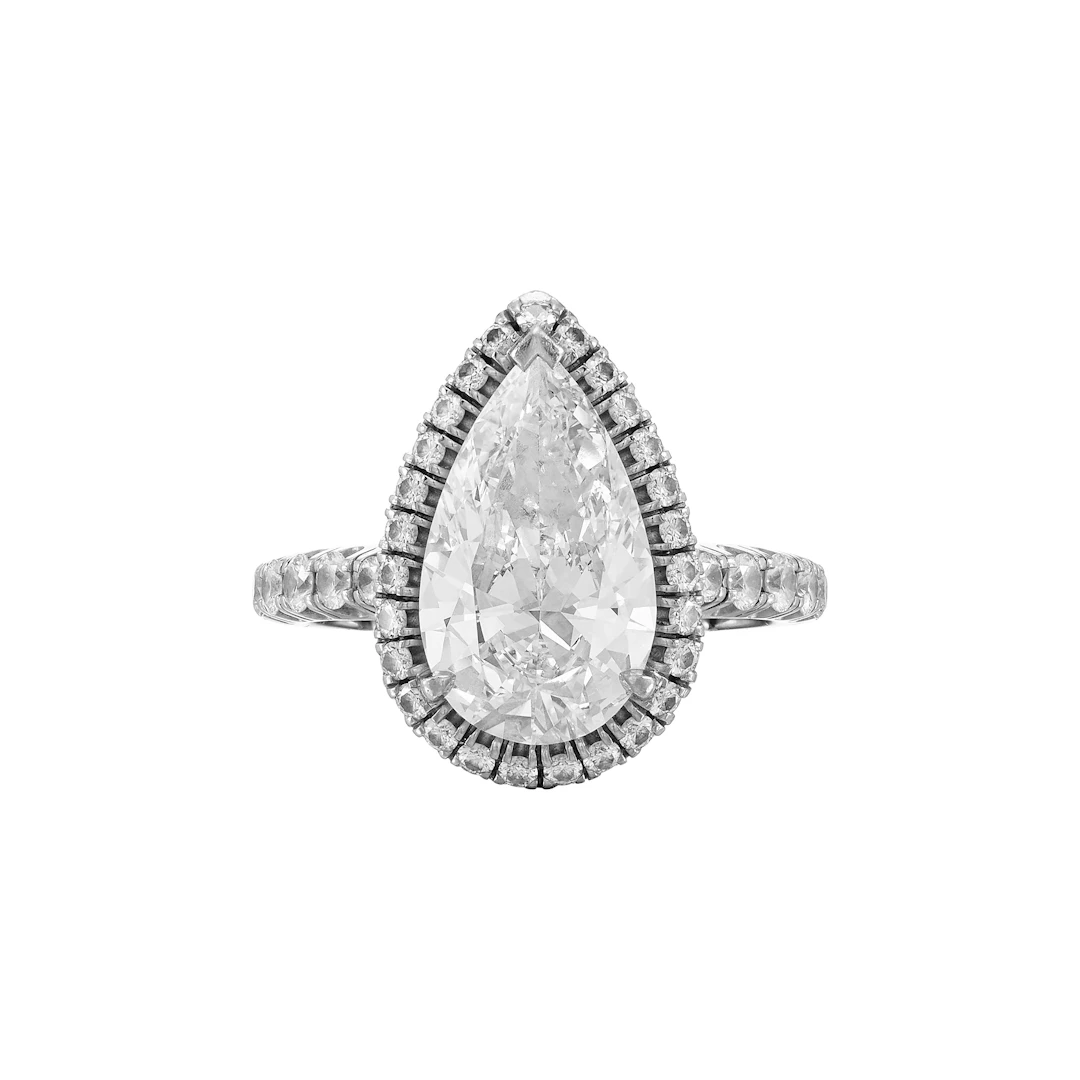 Platinum, 3.51ct Pear Shape Diamond and Diamond Engagement Ring