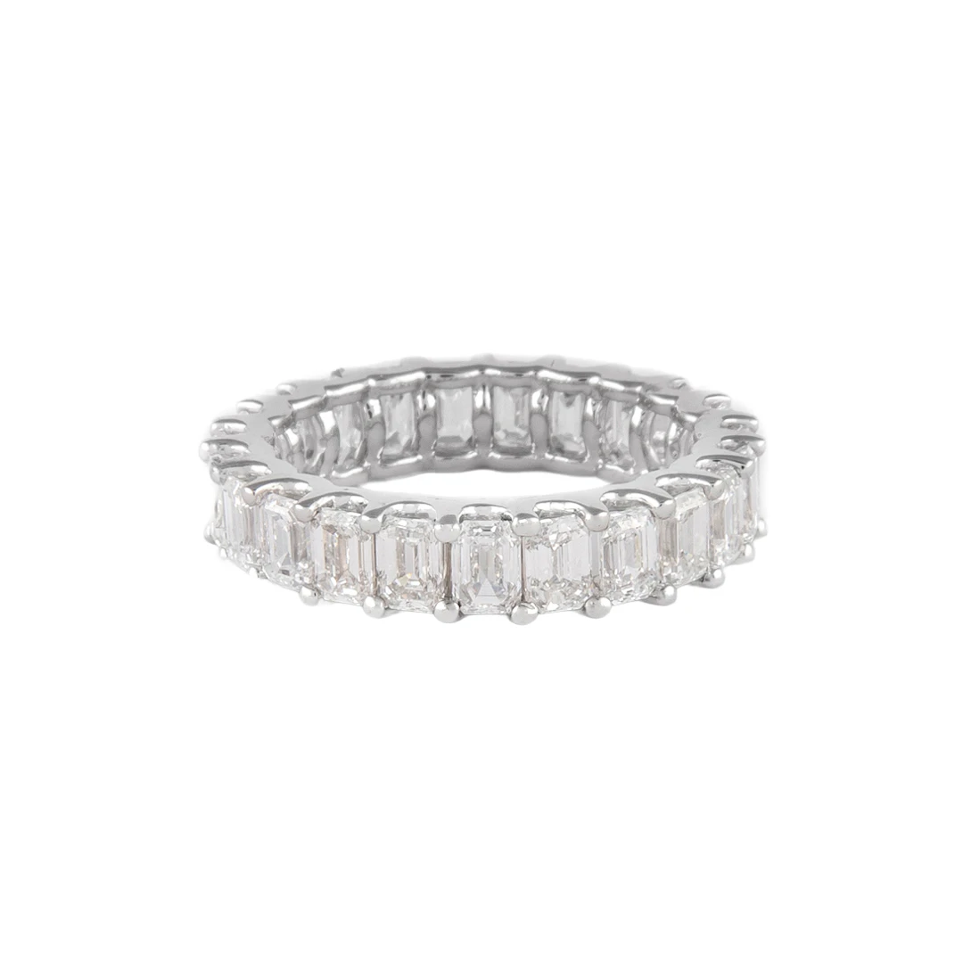 White Gold and 4.50ctw Emerald Cut Diamond Eternity Band Ring
