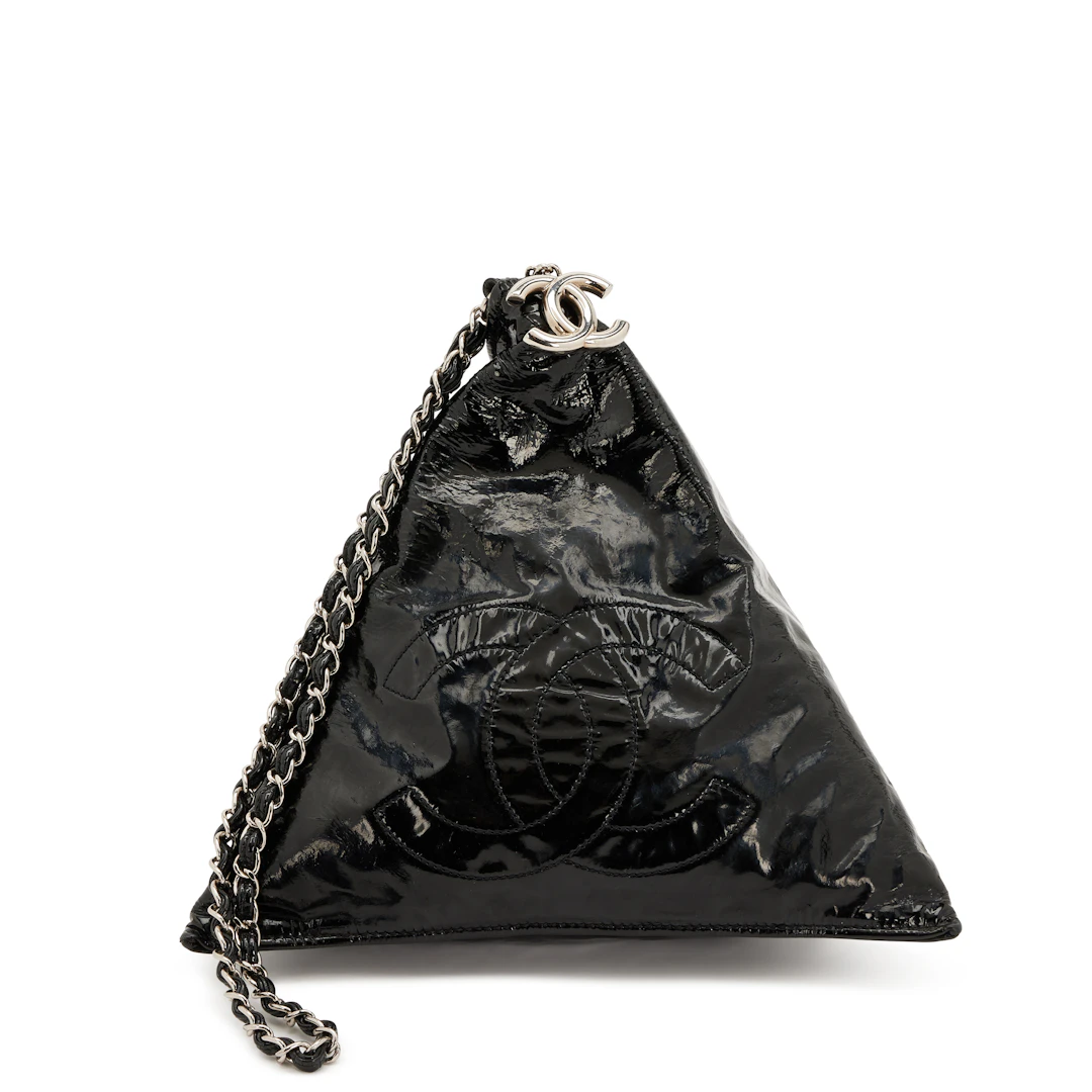 Black Patent Leather Bon Bon Pyramid Clutch Silver Hardware, 2008-2009