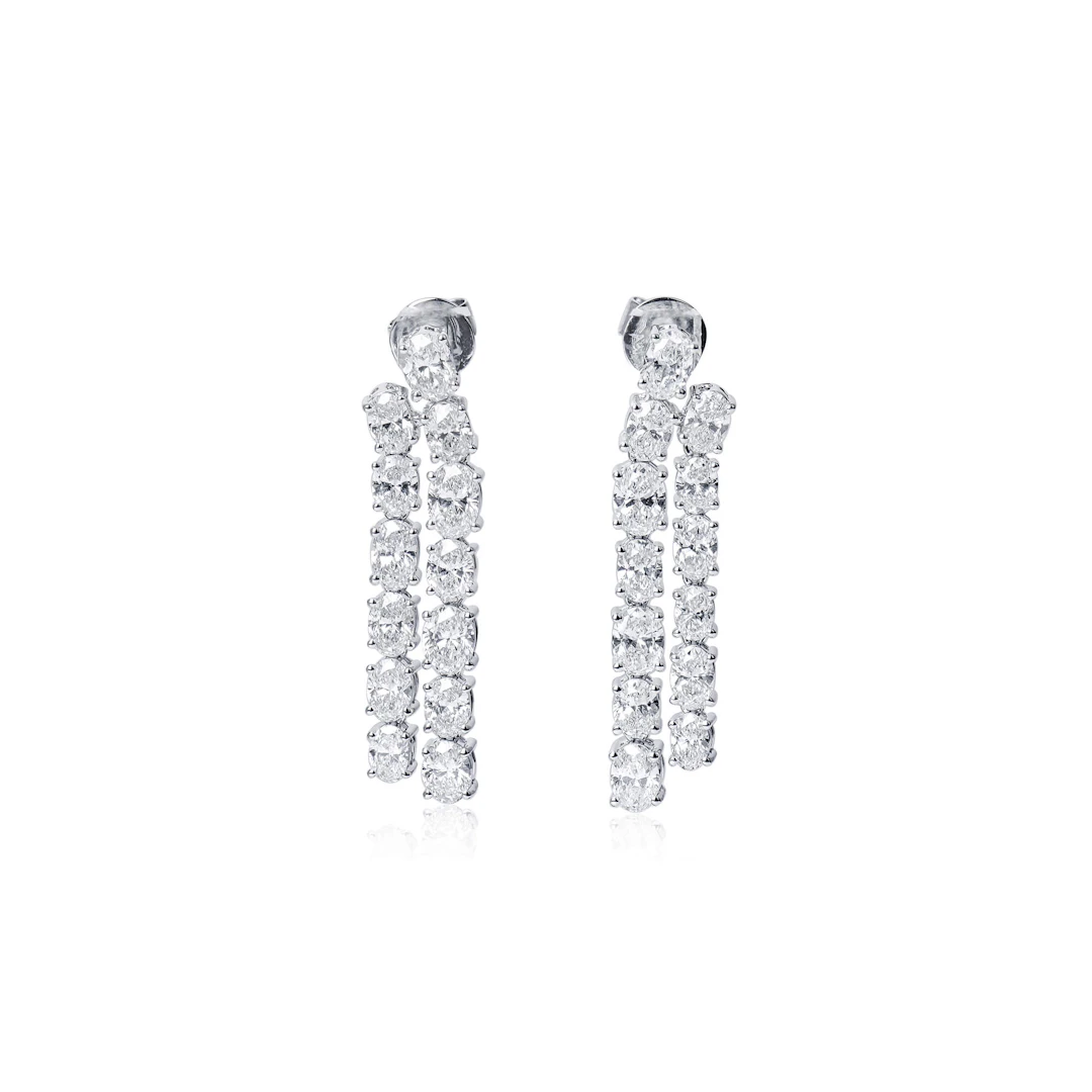 White Gold and Oval Cut Diamond Drop Earrings