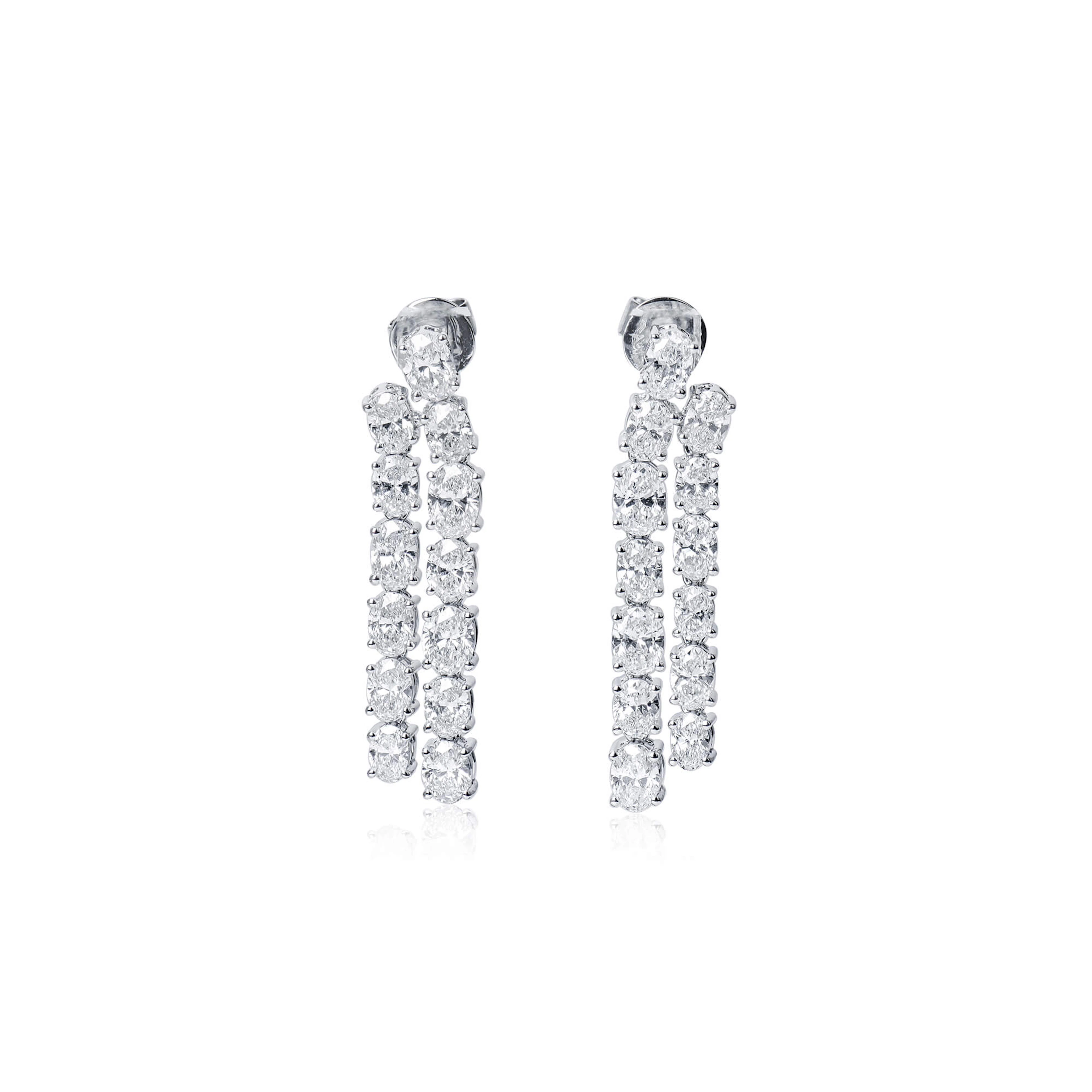 White Gold and Oval Cut Diamond Drop Earrings