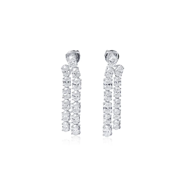 White Gold and Oval Cut Diamond Drop Earrings