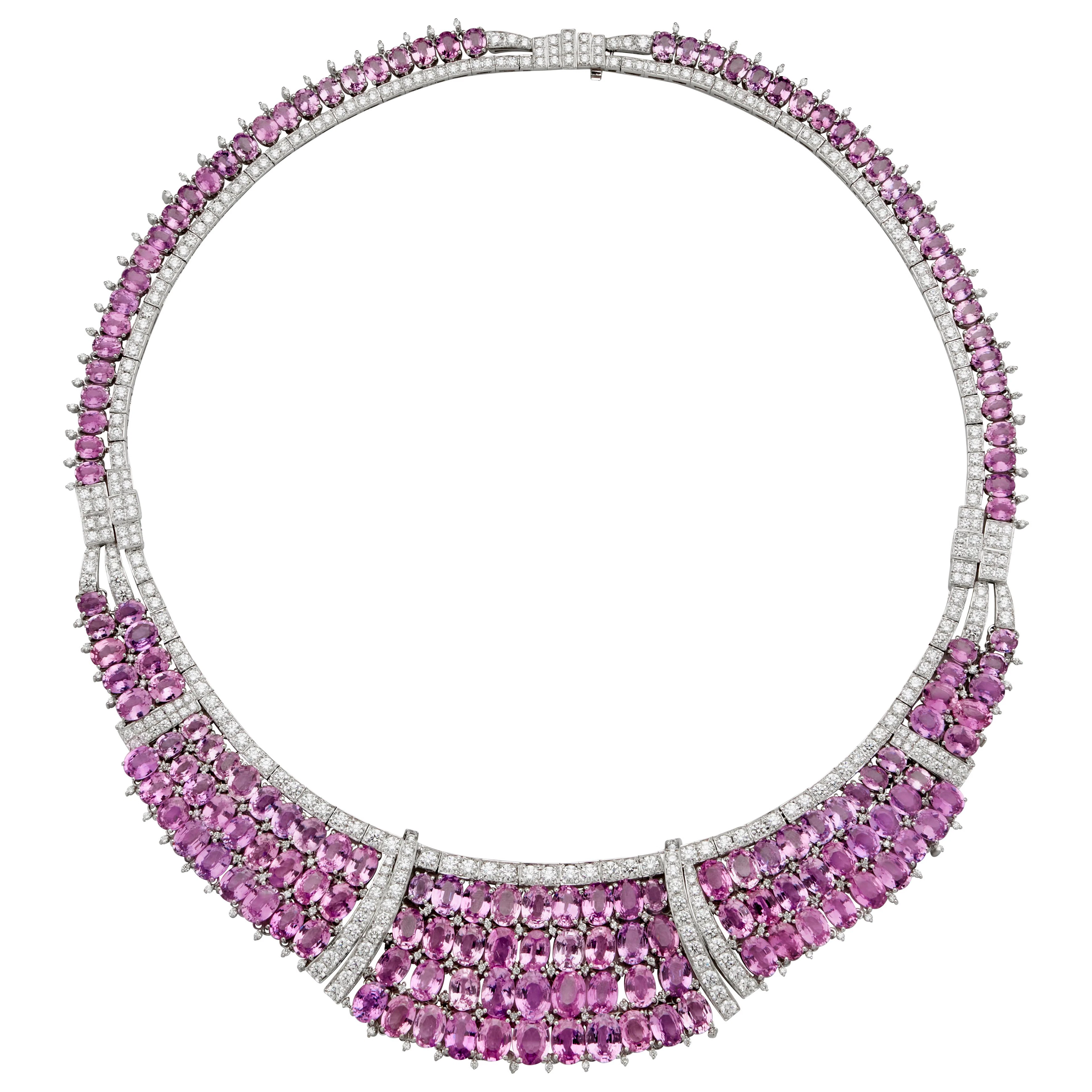White Gold, 109.40ctw Pink Sapphire and Diamond Necklace
