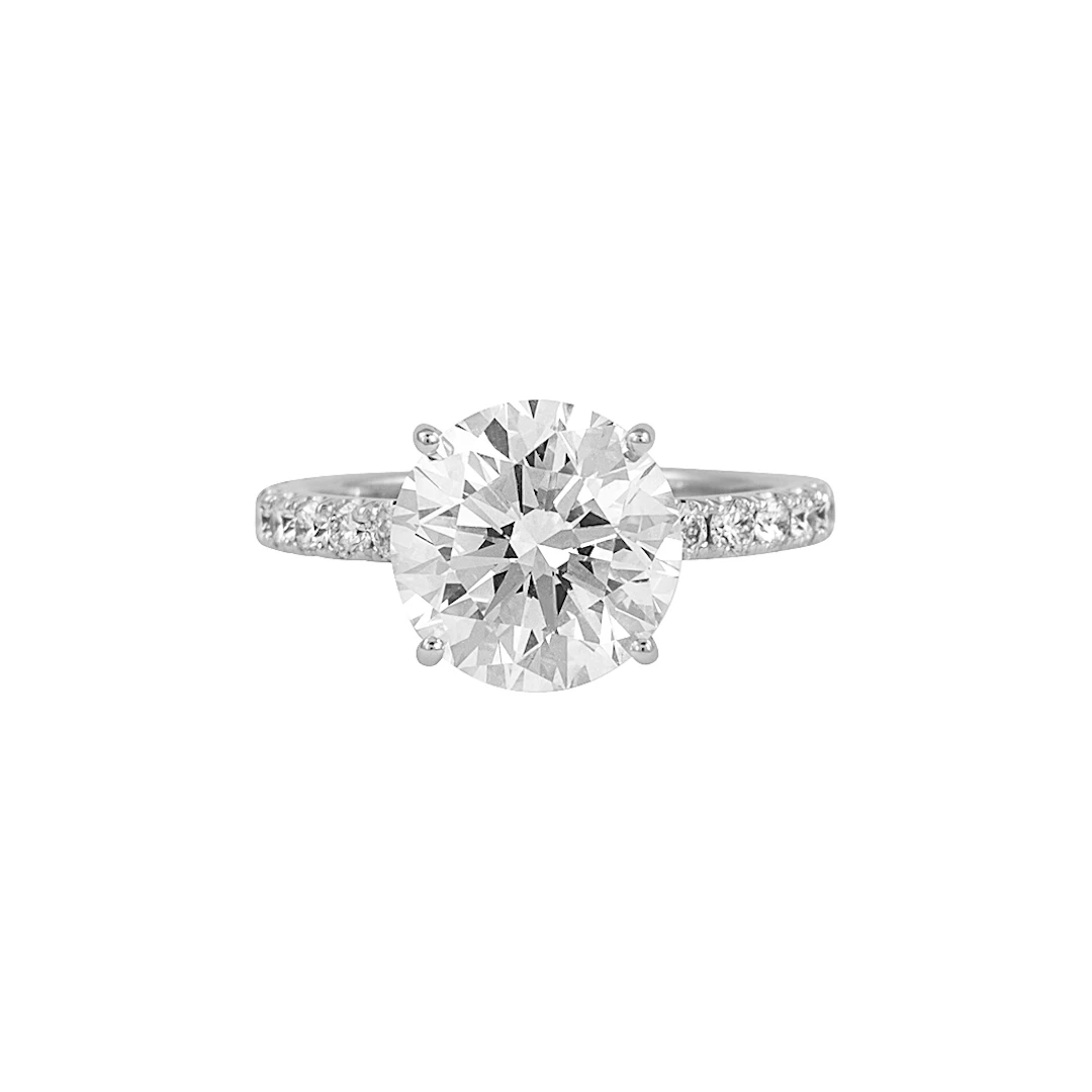 White Gold, 4.25ct Round Brilliant Cut Diamond and Diamond Engagement Ring
