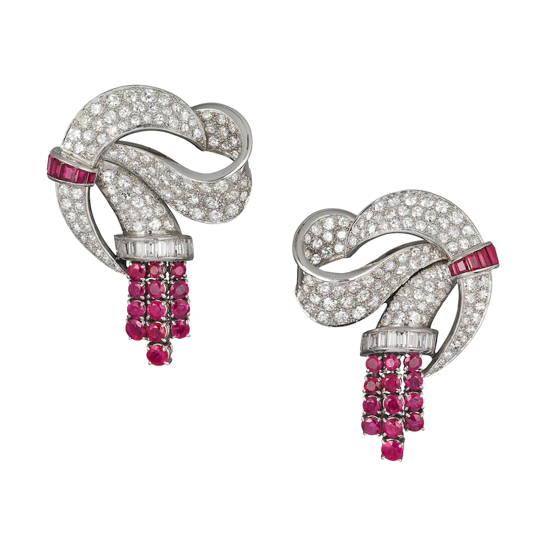Platinum, White Gold, Burmese Ruby and Diamond Convertible Double