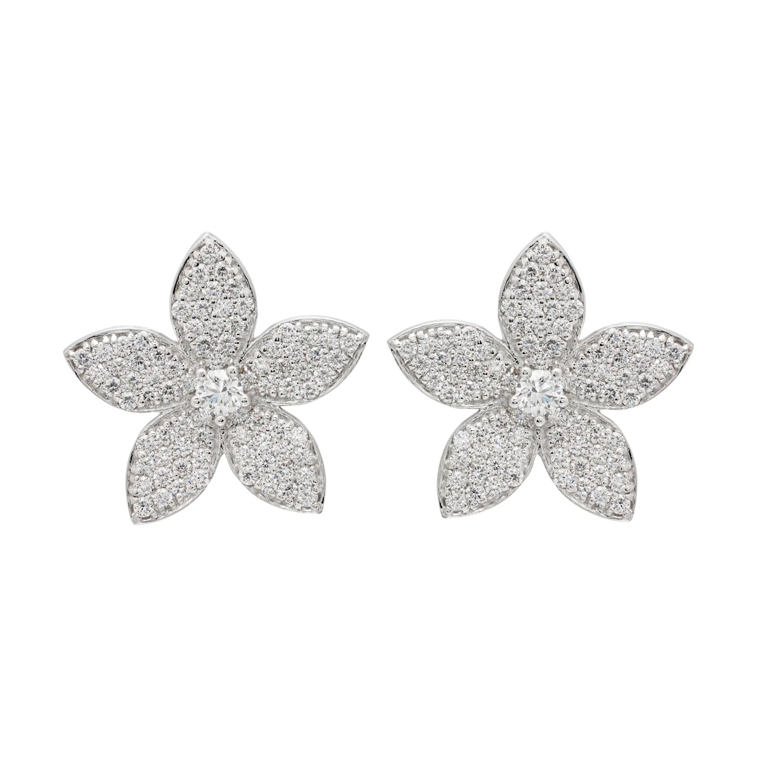 White Gold and Diamond Floral Earrings