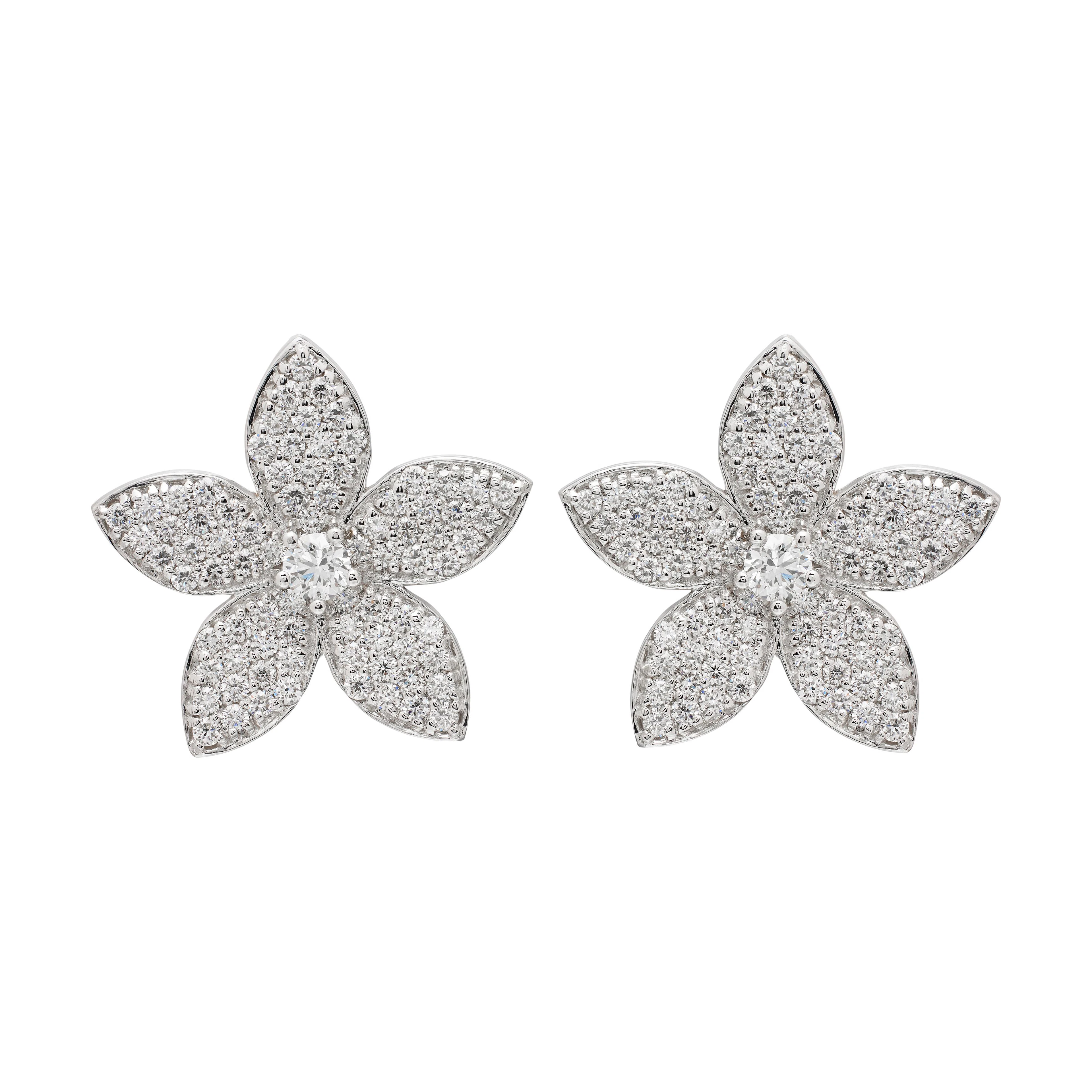 White Gold and Diamond Floral Earrings