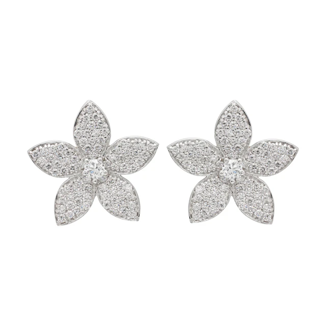 White Gold and Diamond Floral Earrings