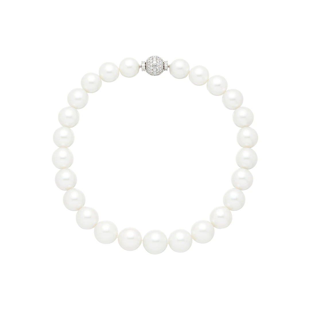 Platinum, South Sea Cultured Pearl and Diamond Necklace