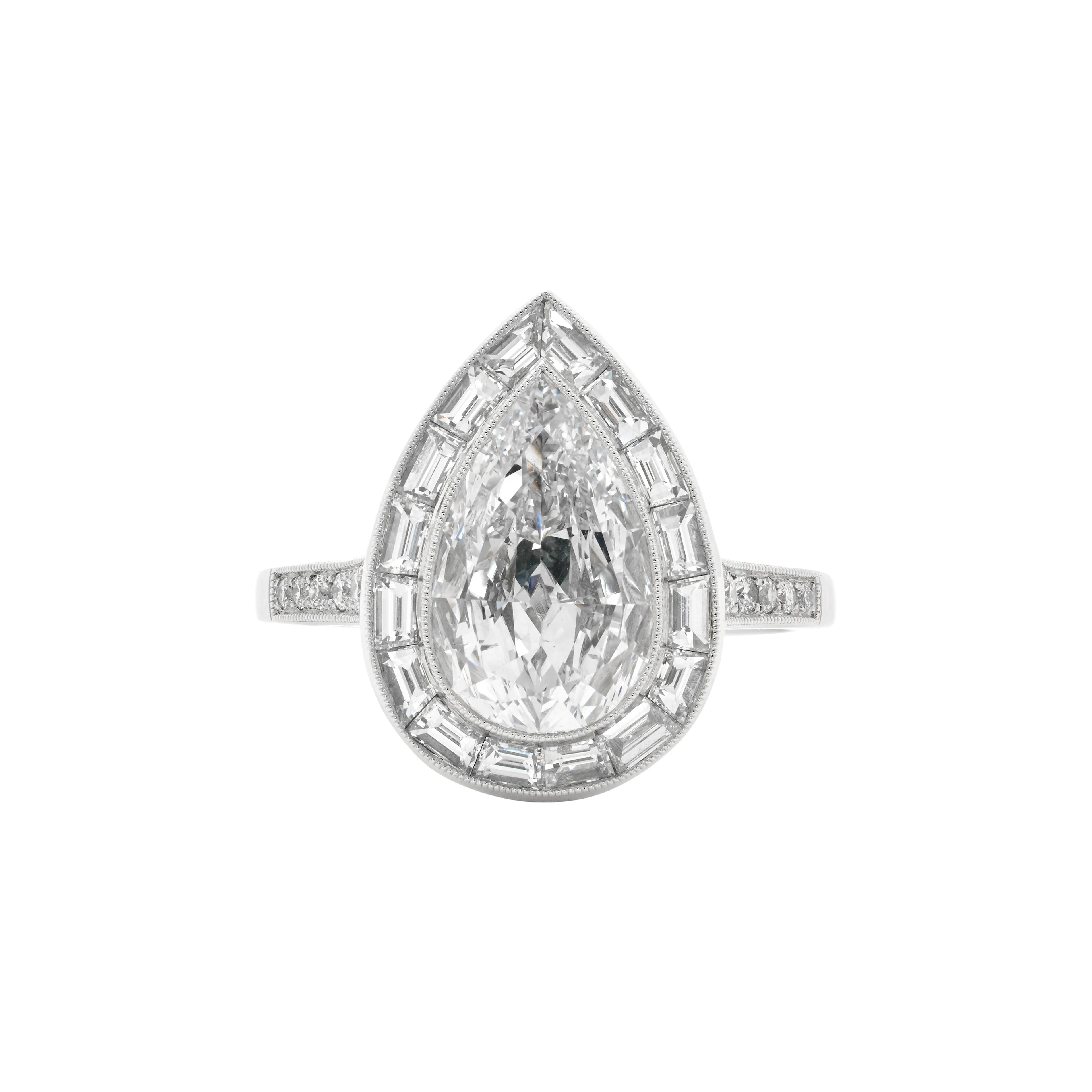 Platinum, 2.00ct Pear Shape Diamond and Diamond Ring